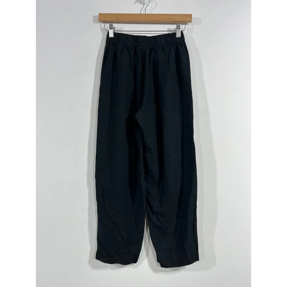 H&M Euro Summer Fisherman Linen Blend Elastic Waist Wide Leg Crop Pants Women XS